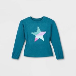 Cat and Jack NWT Girls Long Sleeve Comfy Blue Star Long Sleeve Top Size XS